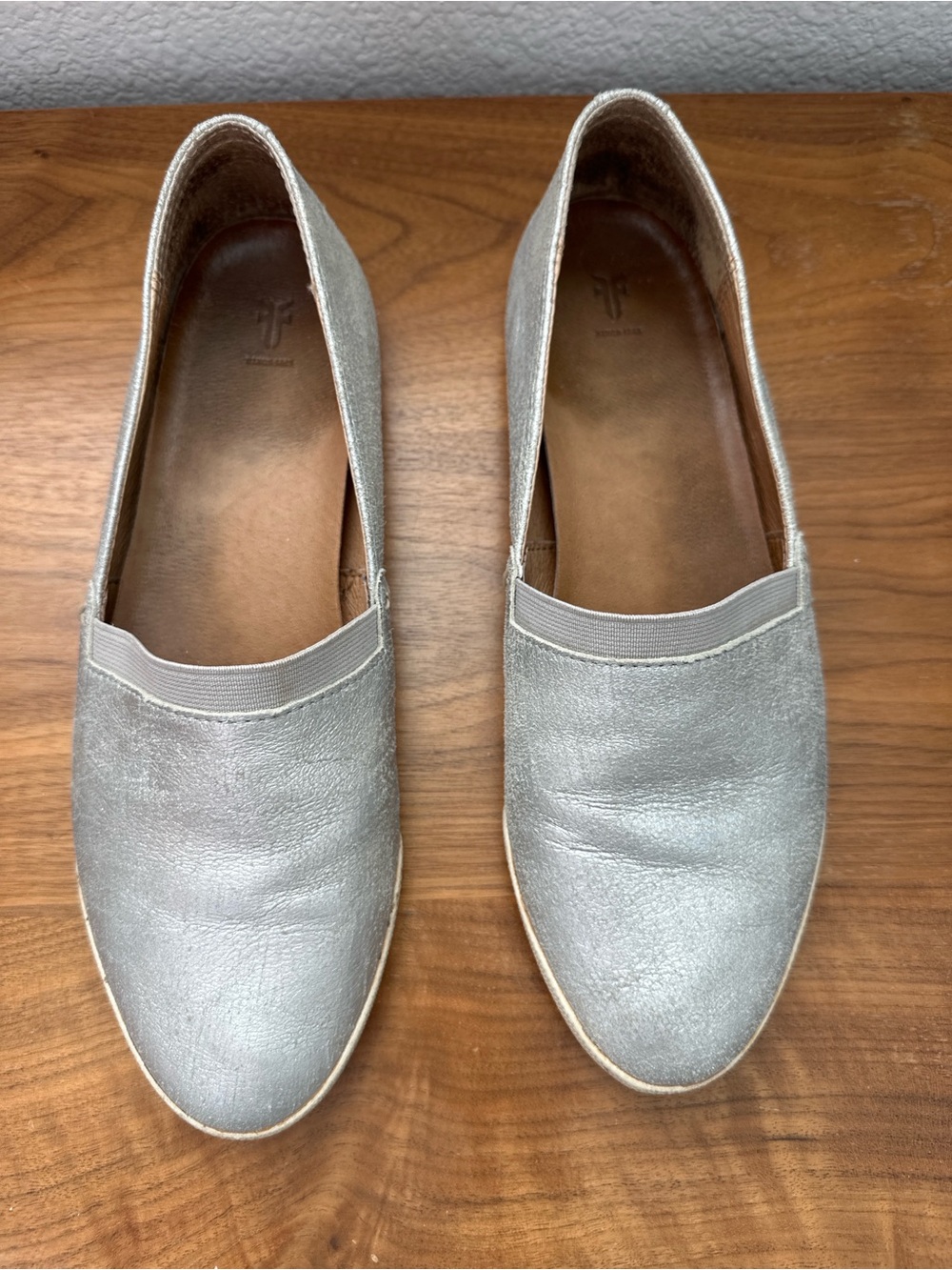 Frye Metallic Silver Leather Slip-On Flats